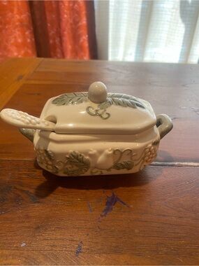 Ceramic Cream and Sage Leaf Design- Mini Soup Tureen